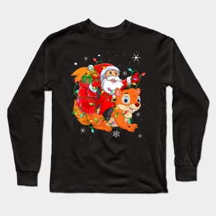 Santa Riding Squirrel Christmas Lights Xmas Long Sleeve T-Shirt